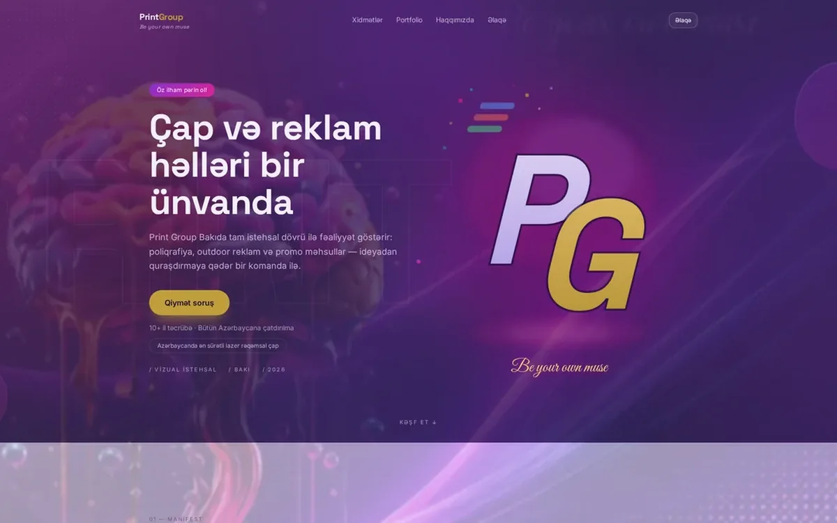 Print Group korporativ saytının ana səhifəsi